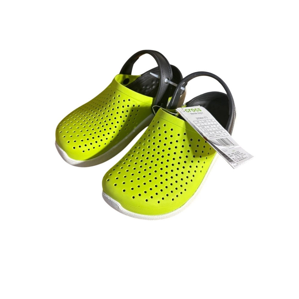 CROCS Kids J1 Literide Clog Bright Lime w/Black Strap Foam Waterproof NEW - Picture 3 of 7